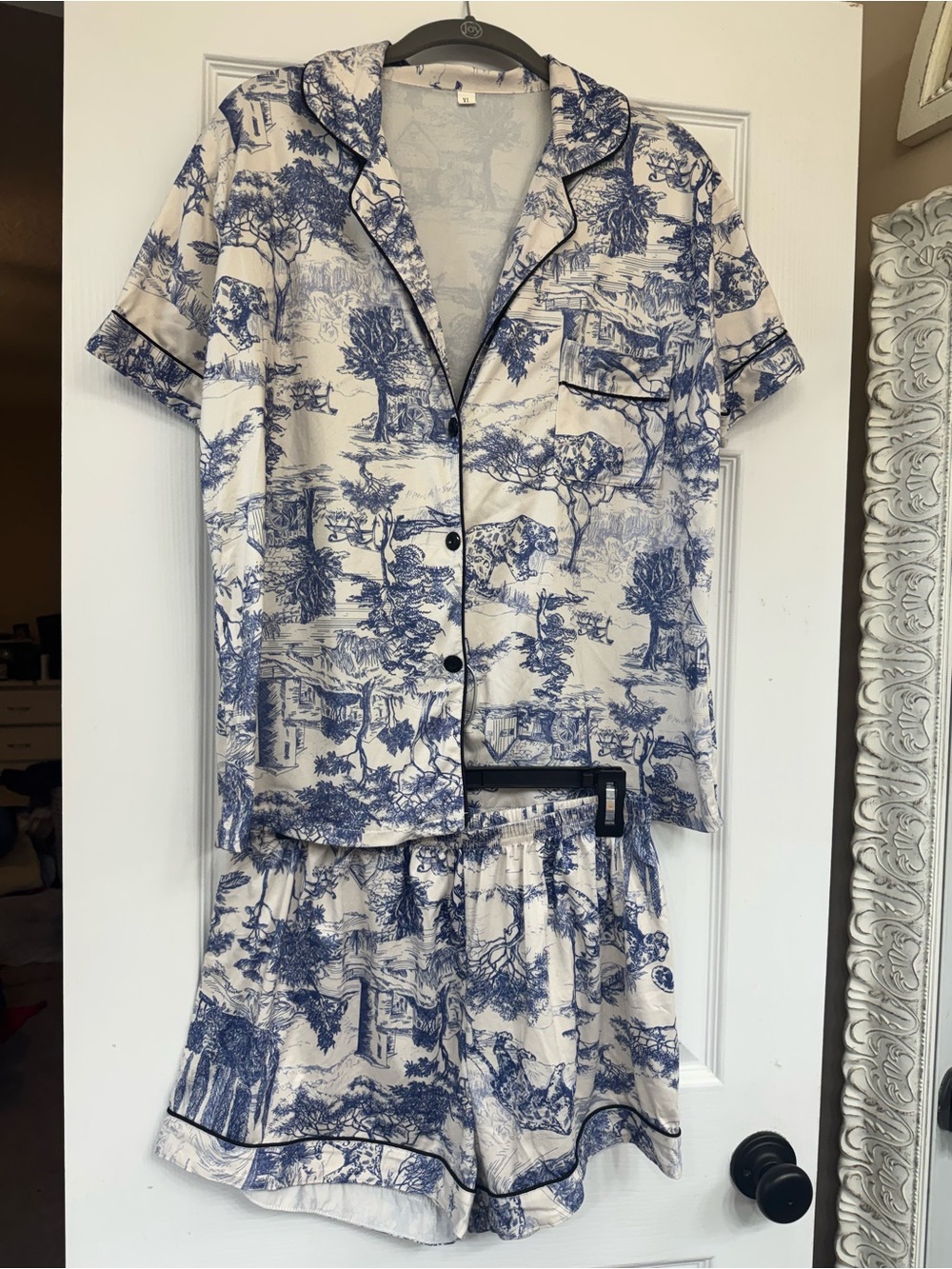 Blue Toile Short Pajama Set XL